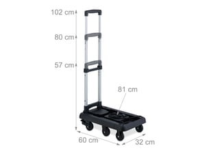Chariot de transport pliable pratique pour déménagements 102 x 32 x 60 cm en plastique noir 13_0016111