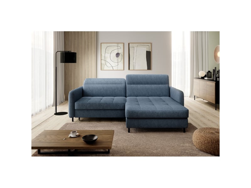 Canapé d'angle collection goumsi coloris bleu foncé chiné - Conforama E