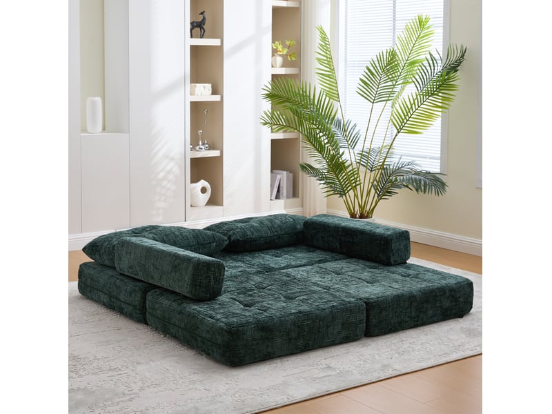 Fauteuil convertible modenvie pliant 1 place en chenille vert émeraude 79 x 79 cm  - Conforama E