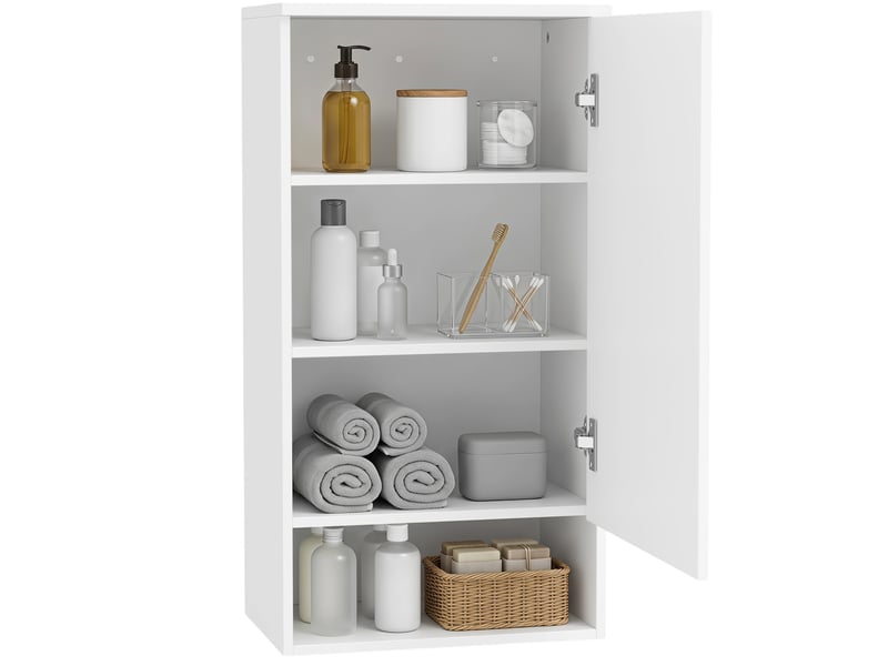  Meuble de salle de bain mural blanc 40 x 27 x 77 cm, porte sans poignée et niche ouverte  - Conforama A