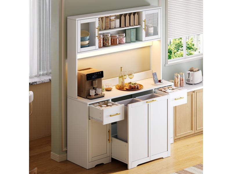  Meuble de cuisine muvano blanc avec plan de travail, double poubelle coulissante, 140 x 40 x 173 cm  - Conforama C