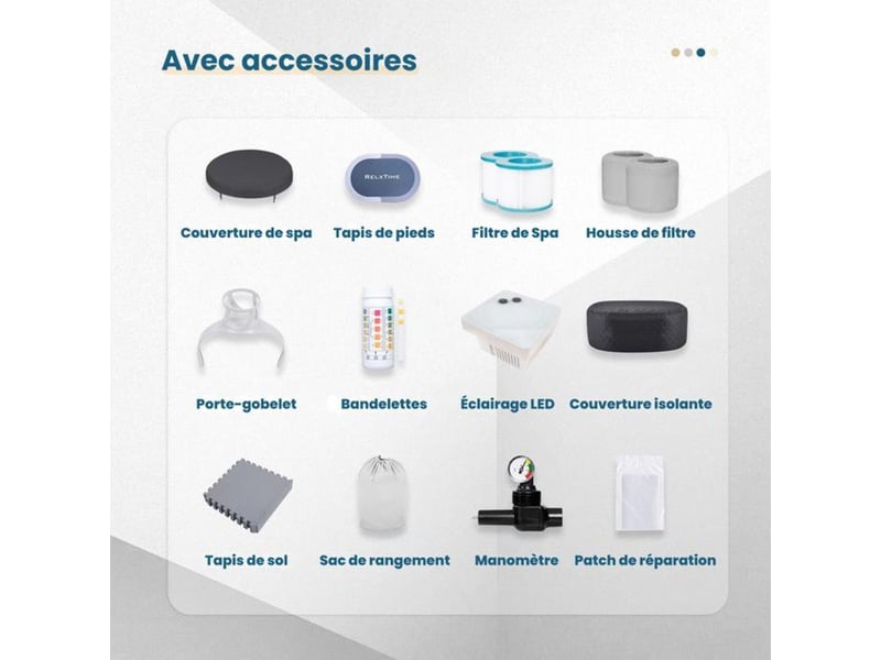  Spa gonflable octogonal 4 a 6 places avec led 130 jets chauffant jusqu a 40c 185 cm 406787_AADGN47847_6_DROPFR - Conforama E