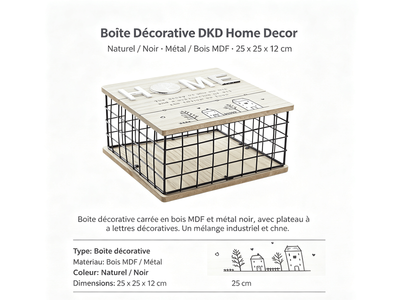  Boîte décorative dkd home decor naturel noir métal bois 25 cm S3032234 - Conforama E