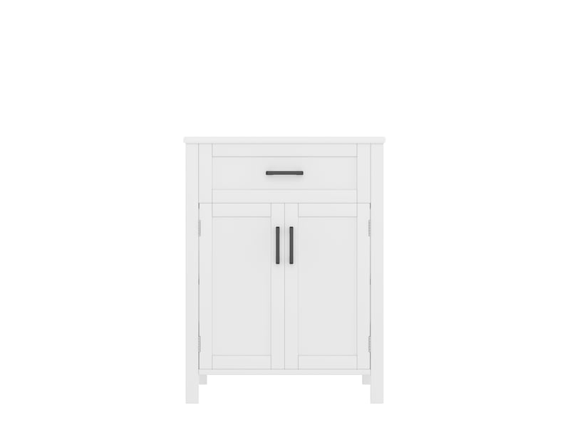 Meuble vasque salle de bain blanc 60 cm avec lavabo céramique intégré, tiroirs et étagères réglables - Conforama A