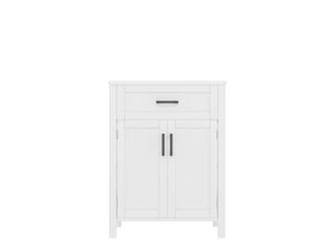 Meuble vasque salle de bain blanc 60 cm avec lavabo céramique intégré, tiroirs et étagères réglables