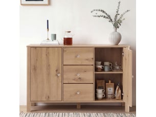 Buffet et enfilade avec 3 tiroirs et 2 portes, rangement polyvalent pour salle à manger, chêne, 120 × 40 × 80 cm