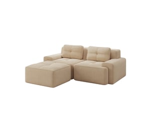 Canapé d'angle modulable ulevr 2 places avec ottomane, assise profonde 74 cm, velours côtelé beige, 204 x 177 cm