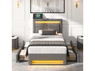 Lit avec rangement 90x190 cm <strong>RAUMIO</strong>  <strong></strong> coloris gris