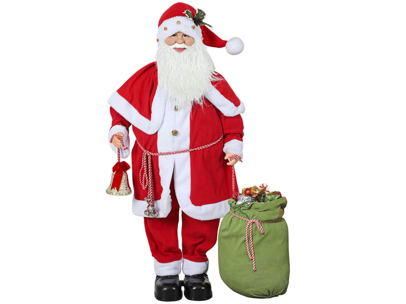  Figurine de père noël, debout de père noël rouge traditionnelle 140 cm avec sac de cadeaux, effets sonores et cloche  - Conforama B