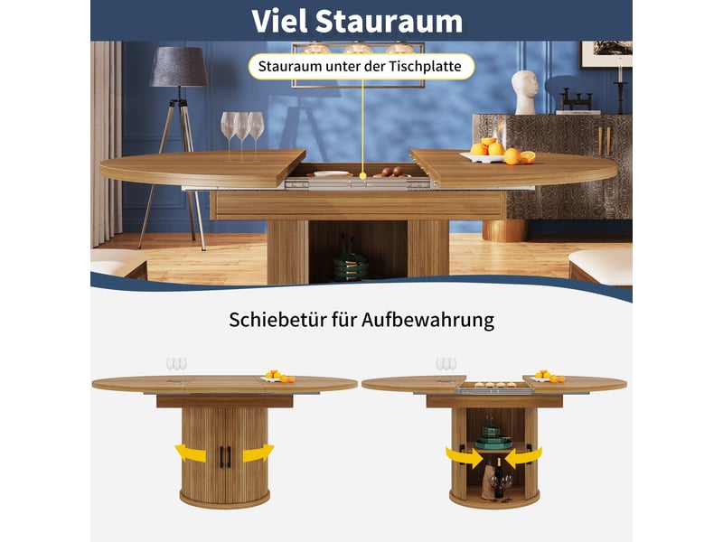  Table de salle à manger extensible avec rangement intégré en mdf 118-158×118×76,8 cm noyer  - Conforama C