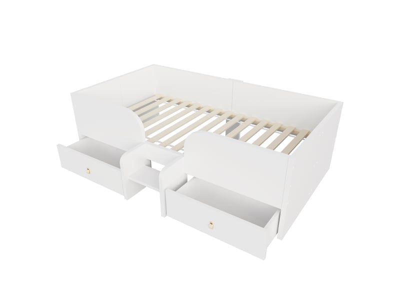 Lit enfant 90x200 cm blanc en bois avec 2 grands tiroirs, échelle de sécurité et barrières - Conforama A
