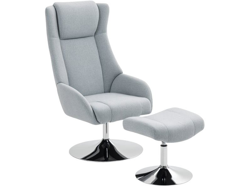  Fauteuil relax inclinable pivotant 360° gris avec repose-pieds, tissu respirant et base métal pour le salon  - Conforama A