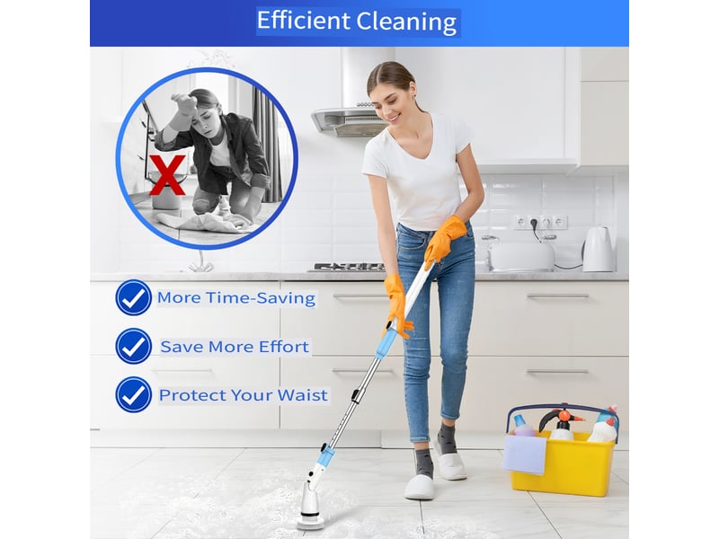  Brosse de nettoyage électrique sans fil 450 trmin avec 5 têtes interchangeables et manche télescopique  - Conforama B