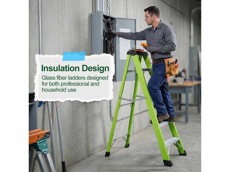  Escabeau en fibre de verre 5 marches double accès pliable vert  - Conforama B