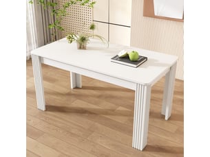 Table de salle à manger blanche, rectangulaire, 4 pieds robustes, design contemporain minimaliste