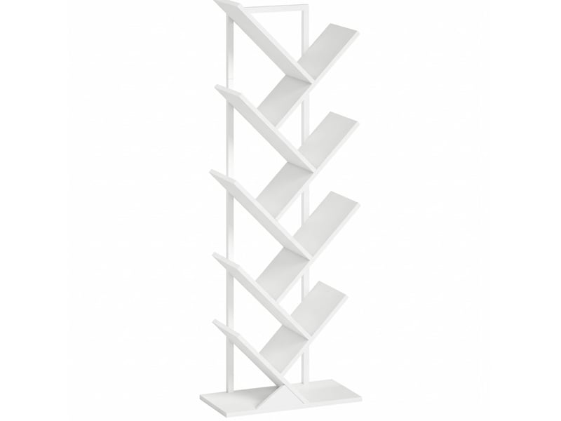  Bibliothèque arbre 50 x 24 x 136 cm blanche en bois et acier, style industriel, 9 niveaux pour livres et médias  - Conforama A