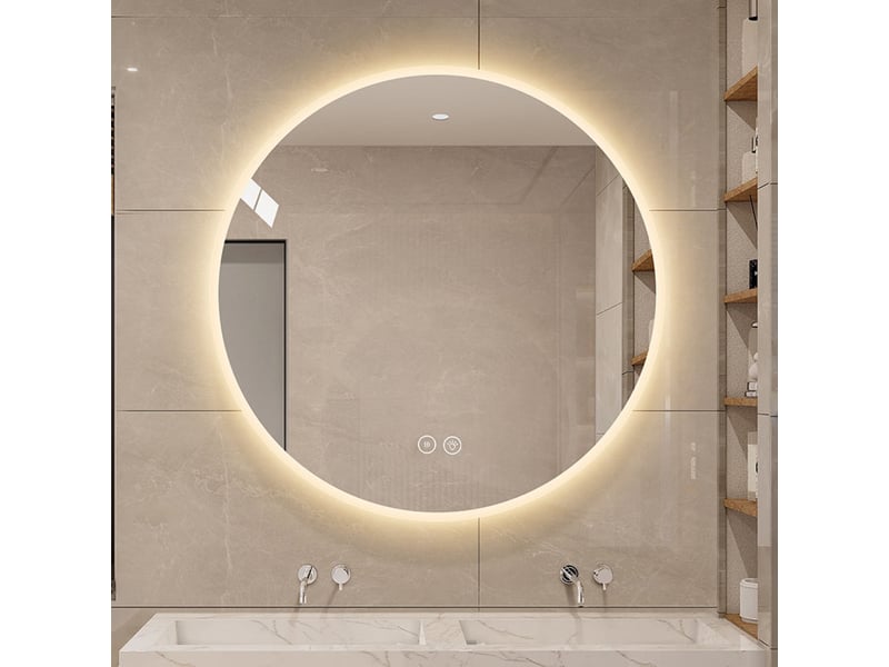  Miroir de salle de bain - 80x80x3 cm - avec led, anti-buée, variateur et 3 températures de couleur - blanc  - Conforama D