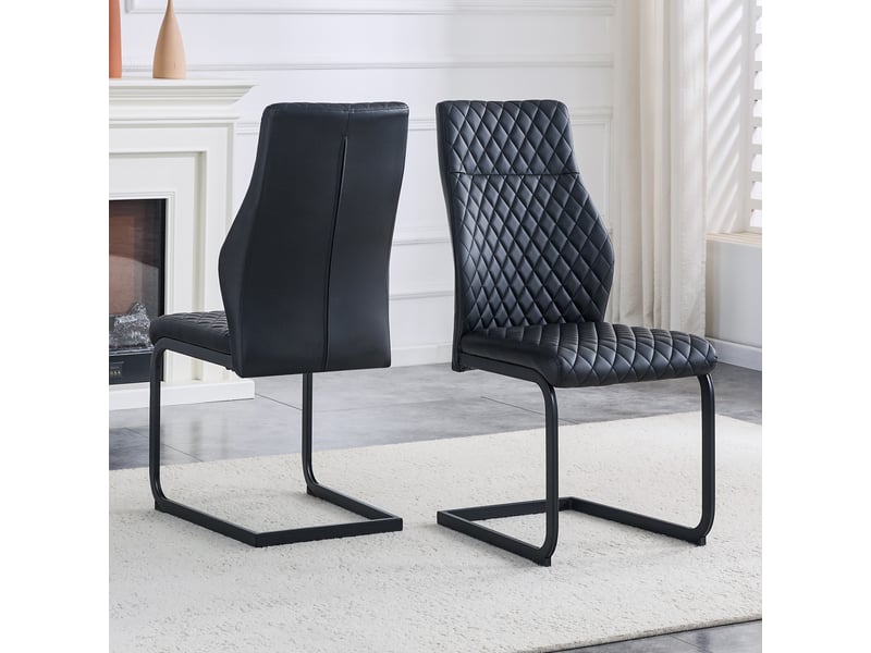  Lot de 2 chaises de salle à manger à dossier haut en pu noir et métal  - Conforama B