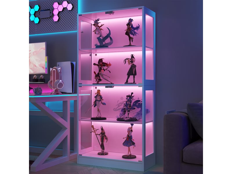 Vitrine led pour figurines et modèles, 80 x 35 x 170 cm, 4 niveaux, mdf et verre trempé blanc - Conforama D