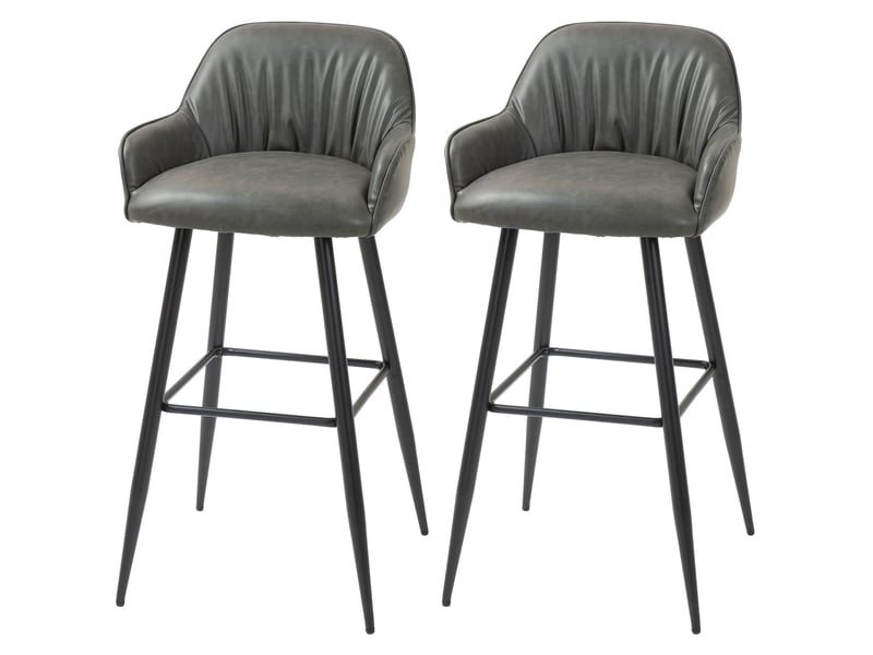  Ensemble de 2 tabourets de bar modernes avec repose-pieds et dossier, revêtement en similicuir pu et acier, gris  - Conforama B