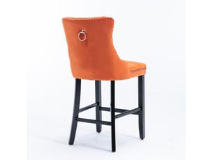 Tabouret de bar velours orange dossier haut capitonné bois cravdom
