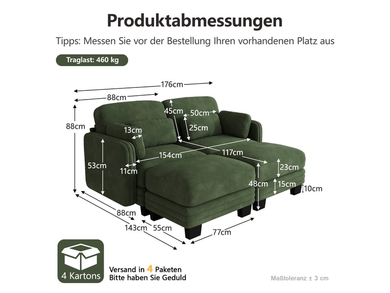 Canapé modulable en u - 2 places - 2 ottomans - tissu chenille - mobilier de salon - grand confort - assise confortable - vert CozyNest - Conforama D