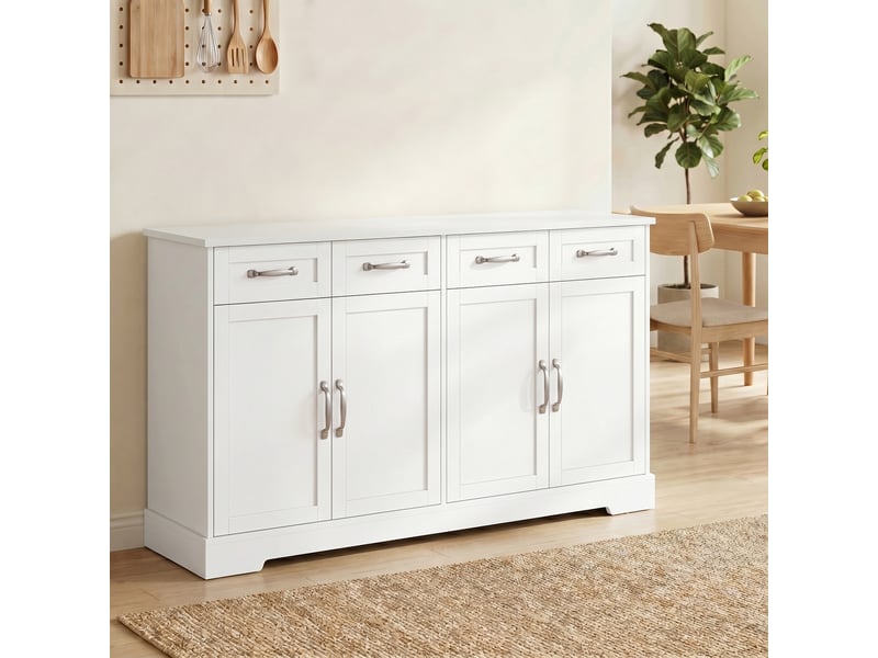  Buffet cuisine avec tiroirs, portes, étagères réglables, style shaker, dispositif anti-basculement, blanc, 140x38x80cm  - Conforama D