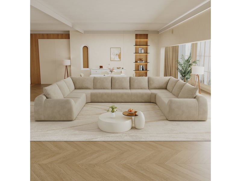  Canapé en u kaki 411 cm sans armature en mousse compressée pour salon  - Conforama D