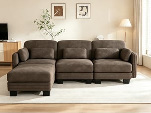 Canapé d’angle 3 places en l, modules combinables librement, revêtement en chenille, 1 ottomane, 253 × 143 × 88 cm, marron