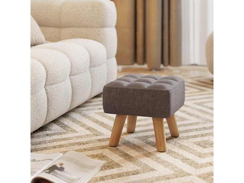  Repose pied salon ottoman siège rembourré en tissu avec pieds en bois gris 27 x 27 x 26 cm  - Conforama D
