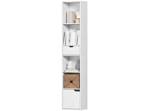 Bibliothèque, étagère à livres, meuble de rangement avec tiroir placard compartiments ouvertes, 30 x 24 x 158 cm, blanc