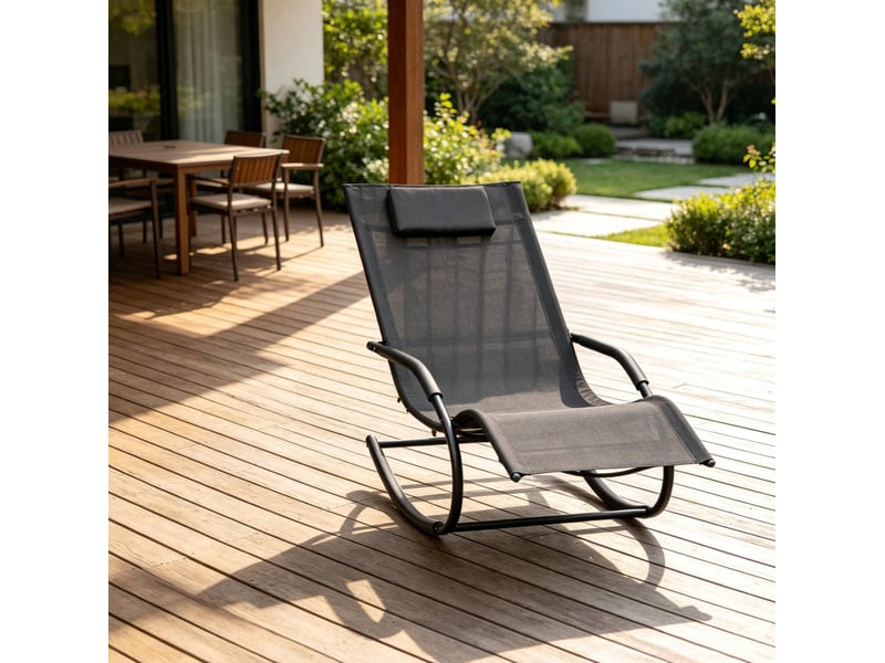 Fauteuil à bascule tcqpz relaxant ergonomique noir 62 x 150 x 84 cm en métal galvanisé et textilene - Conforama D