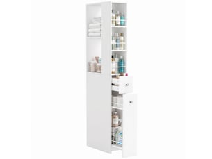 Colonne de salle de bain 2 tiroirs mdf blanc 18 x 40 x 135 cm