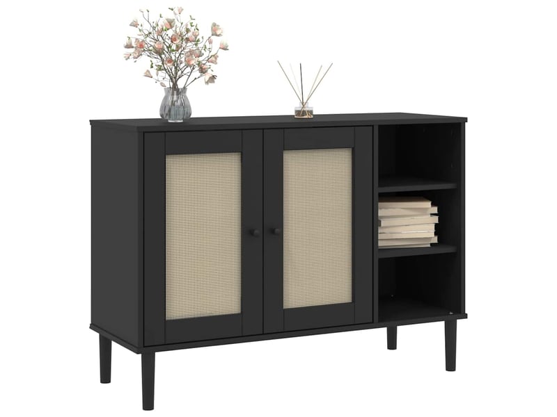  Buffet - bahut - meuble de rangement senja aspect rotin noir 112x40x80cm bois massif de pin  - Conforama C