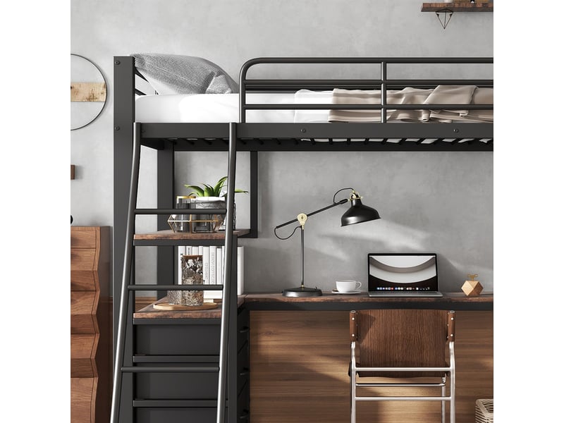  Lit superposé en métal et panneaux de particules noir et noyer foncé 90x200 cm  - Conforama E