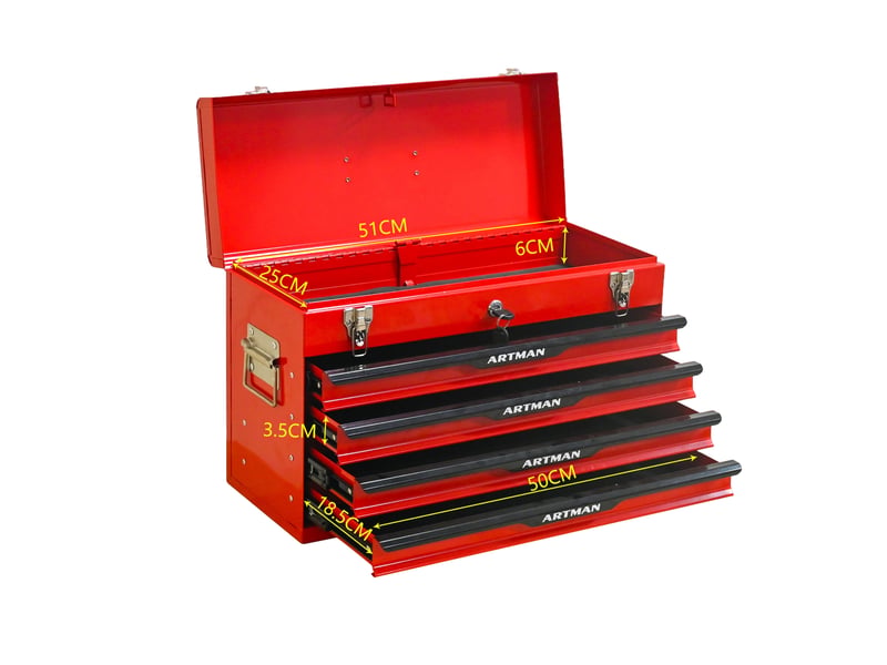  Boîte à outils en acier 53,2 x 22,3 x 34,5 cm rouge et noir, avec tiroirs et compartiment supérieur  - Conforama A