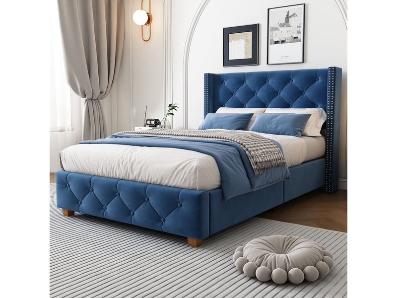  Lit simple capitonné - 90x200 cm - velours - gris  - Conforama D