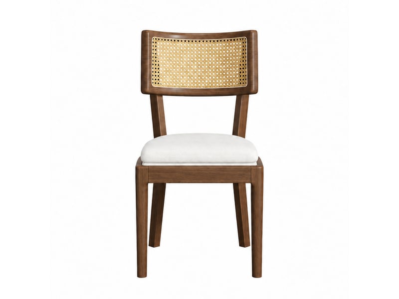 Lot de 6 chaises de salle à manger 50x58x88 cm avec dossier en rotin, bois massif, noyer et beige - Conforama W