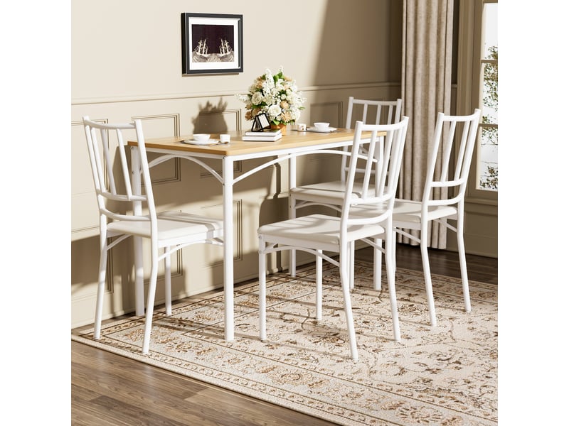  Ensemble table à manger et 4 chaises, style industriel naturel et blanc, table de cuisine 110 x 60 x 76,5 cm  - Conforama E