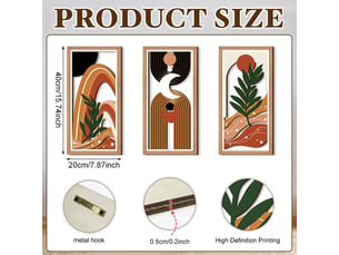 Ensemble de 3 tableaux abstraits bohèmes – décoration murale – décoration murale en bois (20 x 40 cm, environ 0,5 cm d'épaisseur)