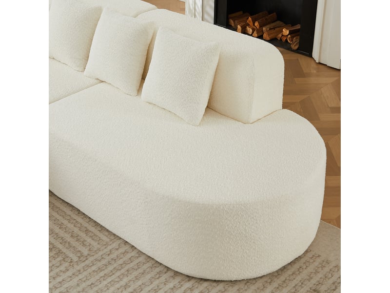  Canapé d'angle gauche 3 places 222x157x73 cm beige en chenille, méridienne gauche et 3 coussins inclus  - Conforama E