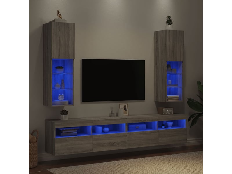  Lot de 2 meuble tv avec lumières led sonoma gris 30,5x30x102 cm  - Conforama D