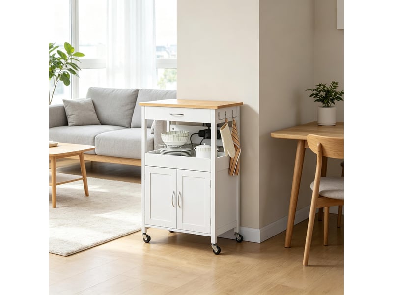 Desserte de cuisine mobile, chariot de rangement multifonction, îlot cuisine compact, blanc - Conforama E
