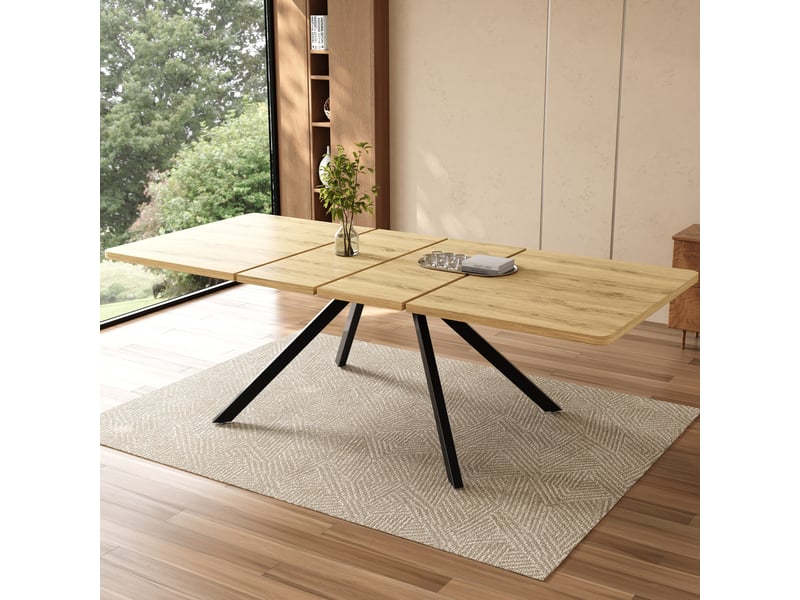  Table de salle à manger extensible pour 6 à 10 personnes avec pieds en métal, en mdf chêne clair, 240 × 90 × 74,5 cm  - Conforama C