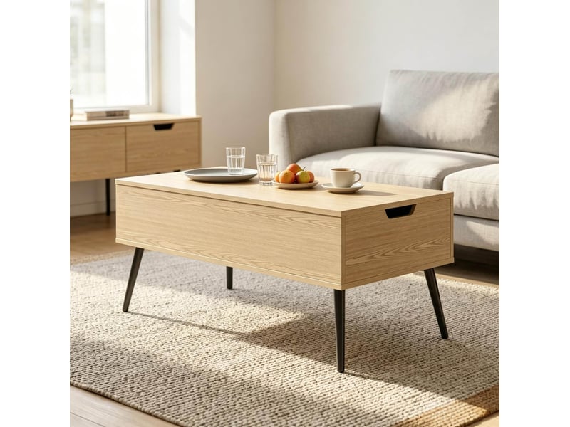  Table basse avec 2 plateaux relevables 100 x 50 cm, effet bois et noir  - Conforama D