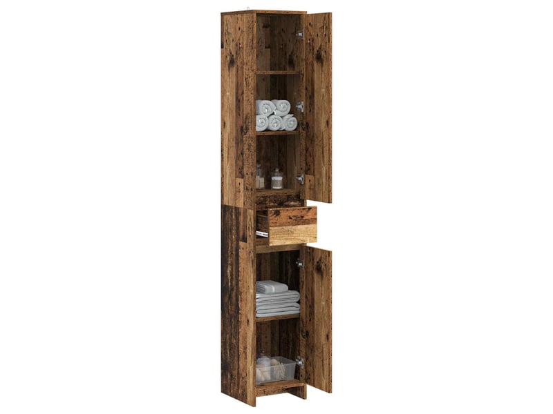  Armoire de salle de bain, meuble de rangement bois ancien 30x33x190 cm  - Conforama C