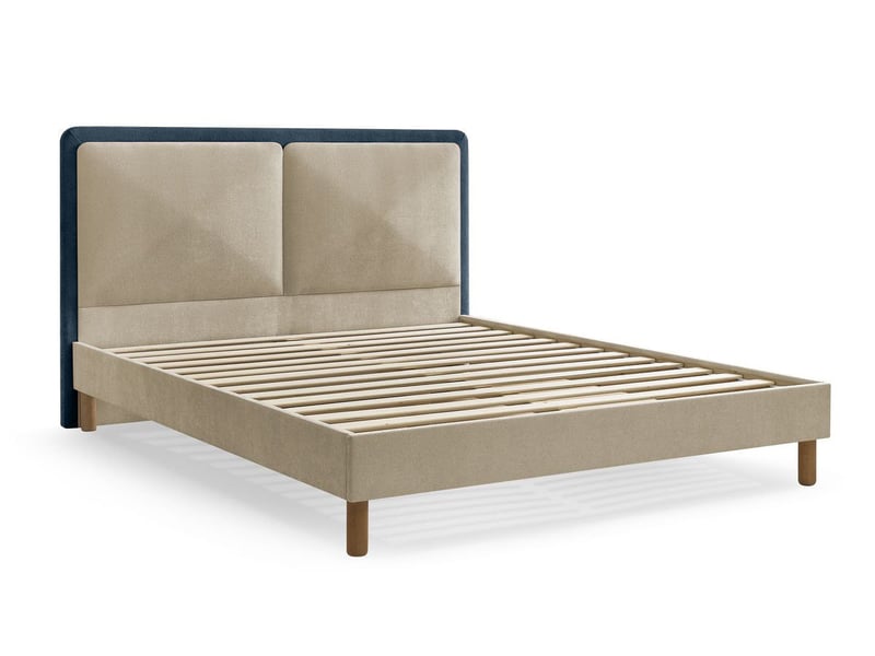  Bobochic lit mara tissu texturé bicolore avec lattes massives bleu 180x200 MARA - Conforama A