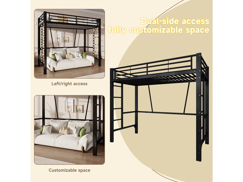  Lit mezzanine 140x200 cm – avec escalier rangement espace jeu et fenêtre décorative – métal et mdf – blanc CozyNest - Conforama D