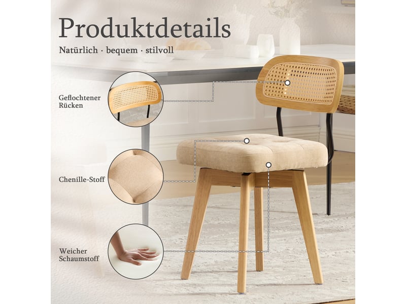  Lot de 2 chaises pivotantes à 360° en chenille kaki et rotin W3056P520515 - Conforama E