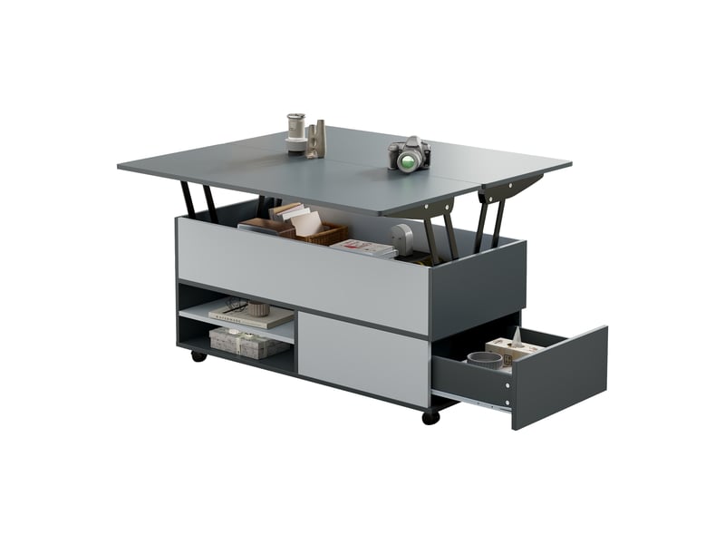  Table basse relevable 100x98 cm avec rangement gris et blanc  - Conforama E